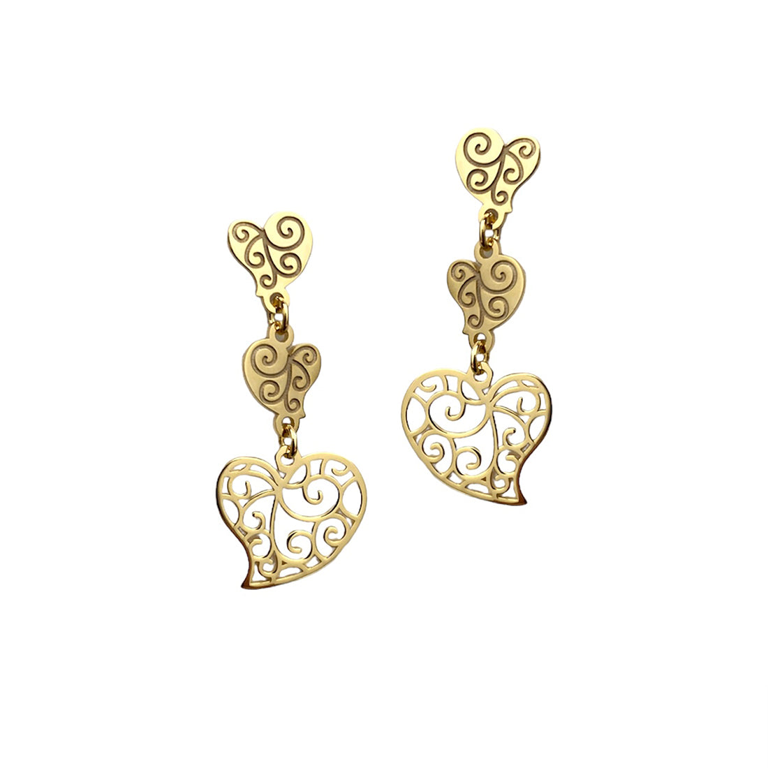 Aretes Largos Corazón Fortaleza Oro