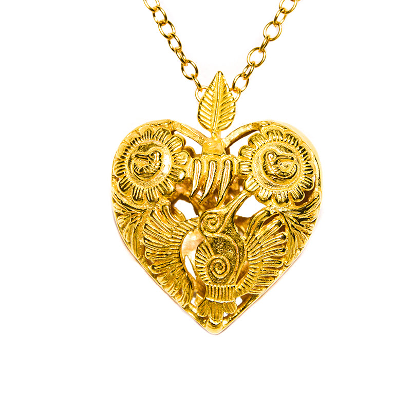 Corazón Colibrí  Grande -Oro